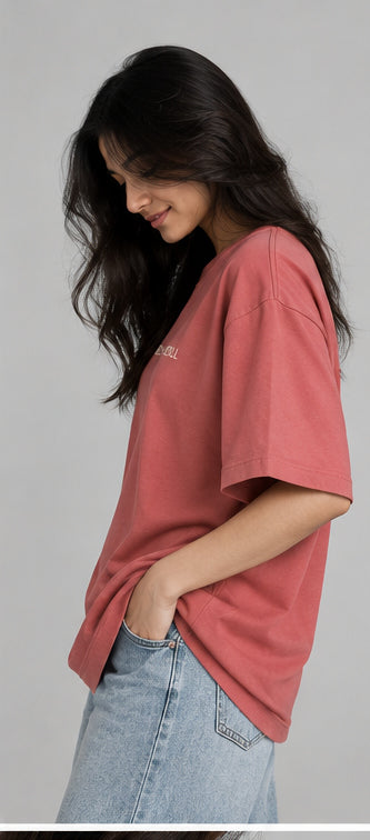 Embroidered Dusty Cedar Oversized Girls T-Shirt