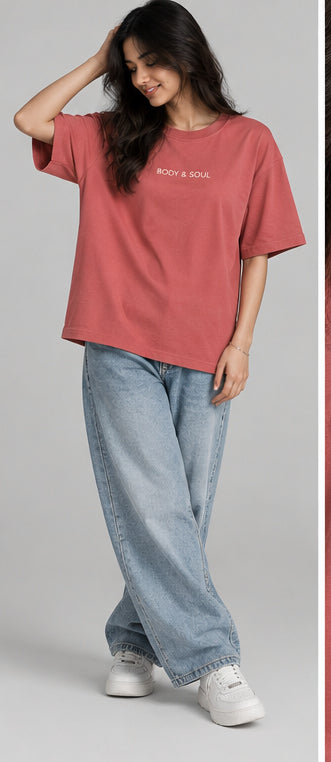 Embroidered Dusty Cedar Oversized Girls T-Shirt